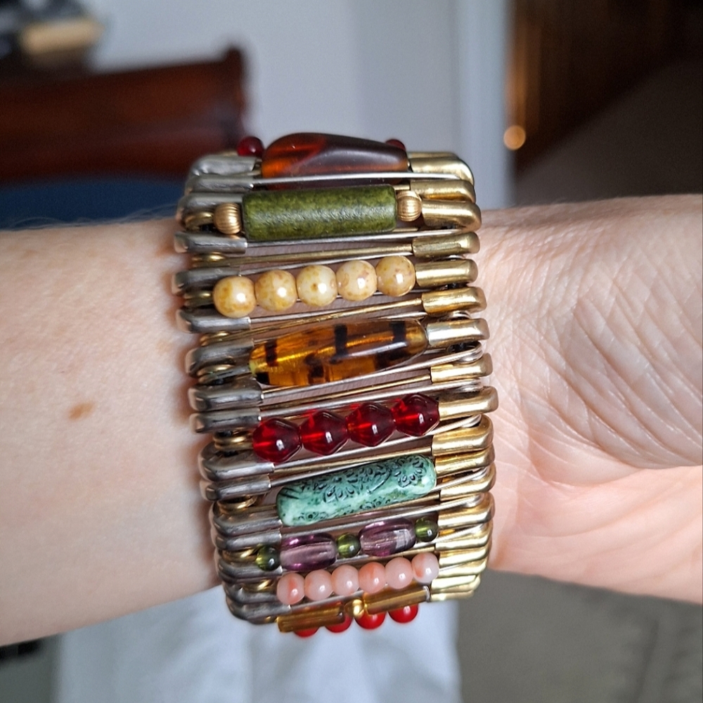 Safety Pin Multi Beaded Bracelet